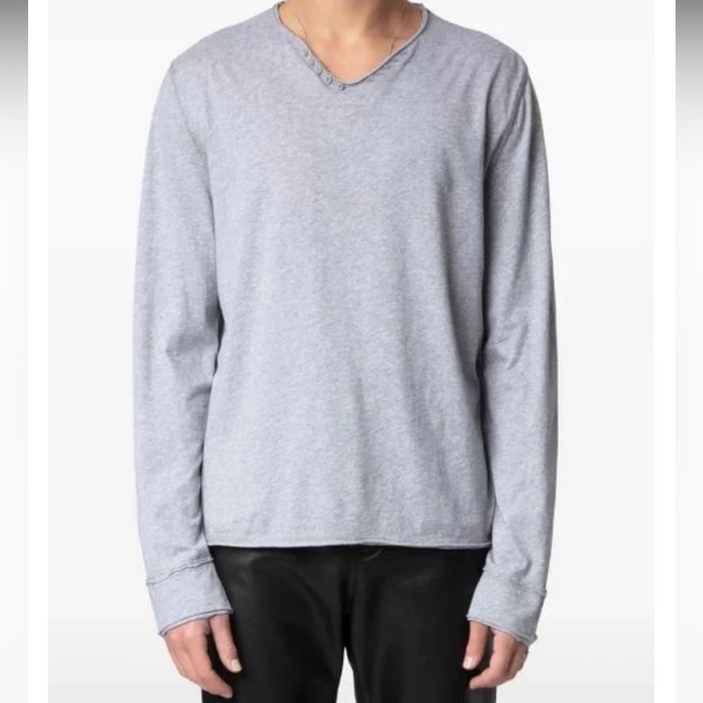 Zadig & Voltaire MENS Monastir Cashmere Henley Graphic Sweater Top Gray Size XL
